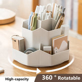 360° Rotatable Pen Holder - Large Capacity Desk Pencil Storage Box, 9-Grid Stationery Organizer for School and Office