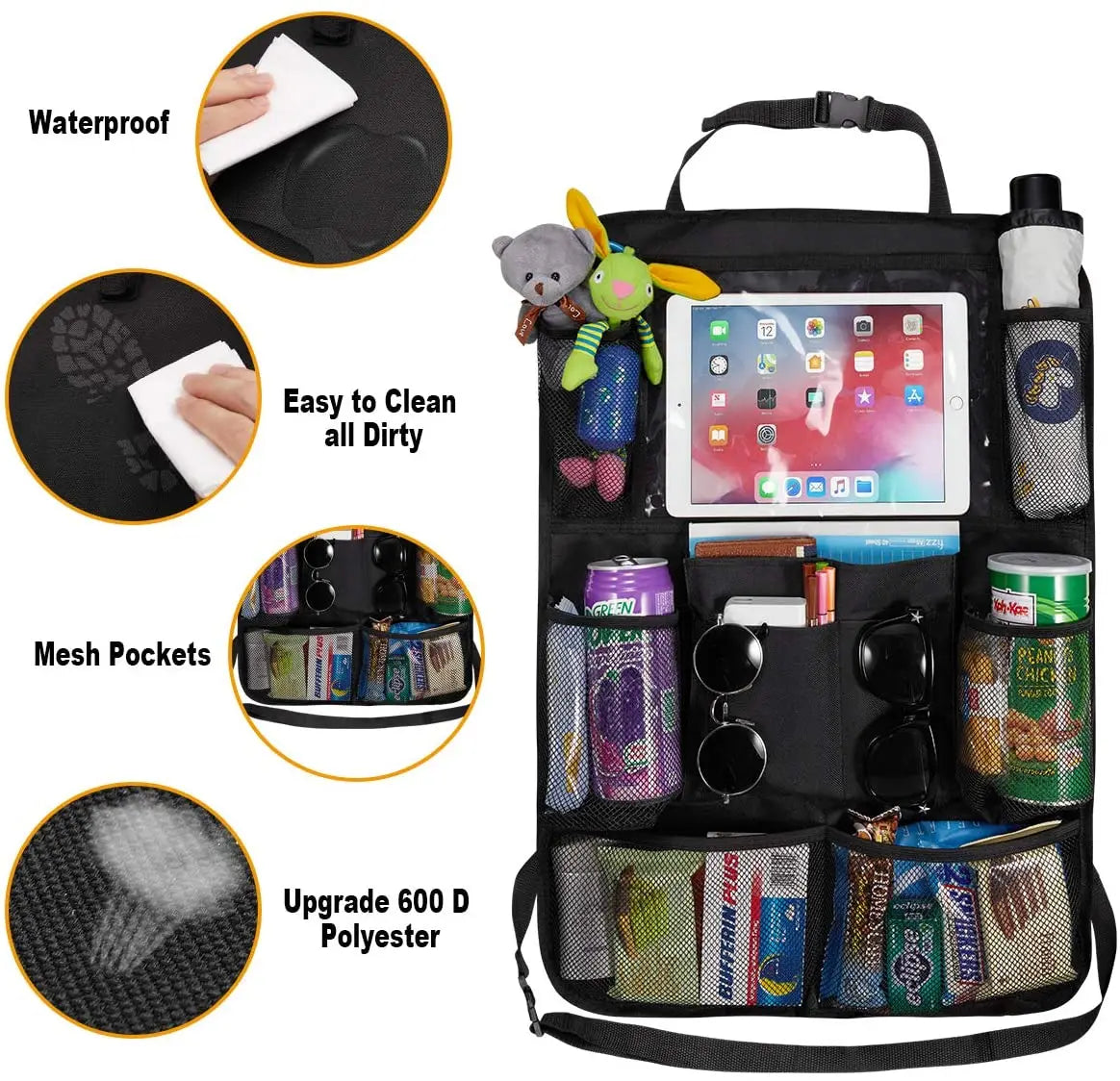 Car Backseat Organizer with Table Holder & 9 Pockets - Kick Mats for Kids