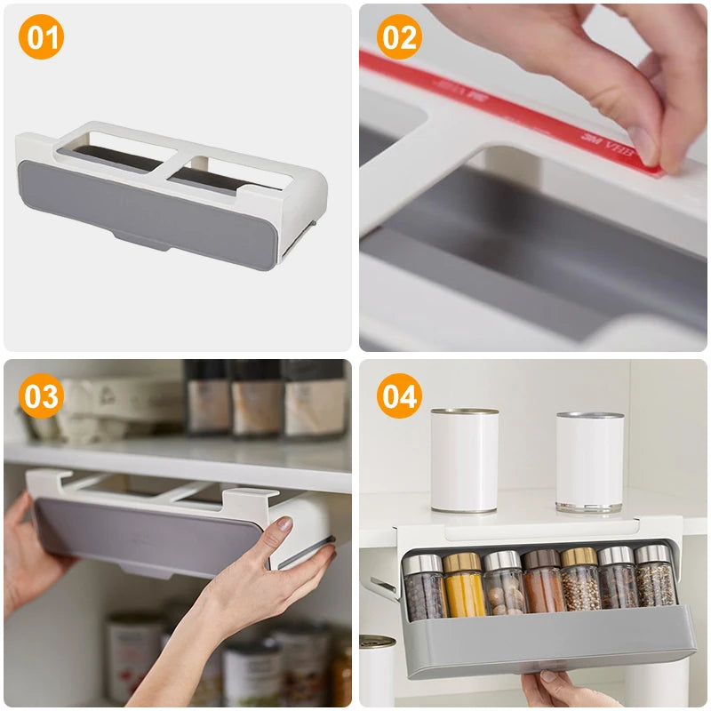 SlideOut Spice Rack
Kitchen Organizer Under-Shelf Drawer Hidden Spice Holder