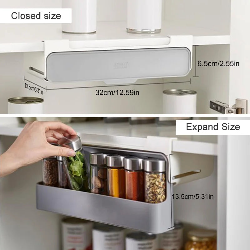 SlideOut Spice Rack
Kitchen Organizer Under-Shelf Drawer Hidden Spice Holder