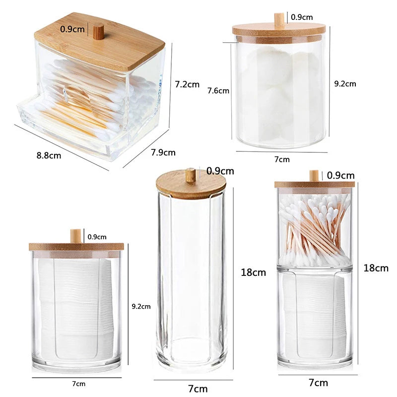 Acrylic Bathroom Storage Box with Bamboo Lid - Organizer for Cotton Rounds, Swabs, and Qtips