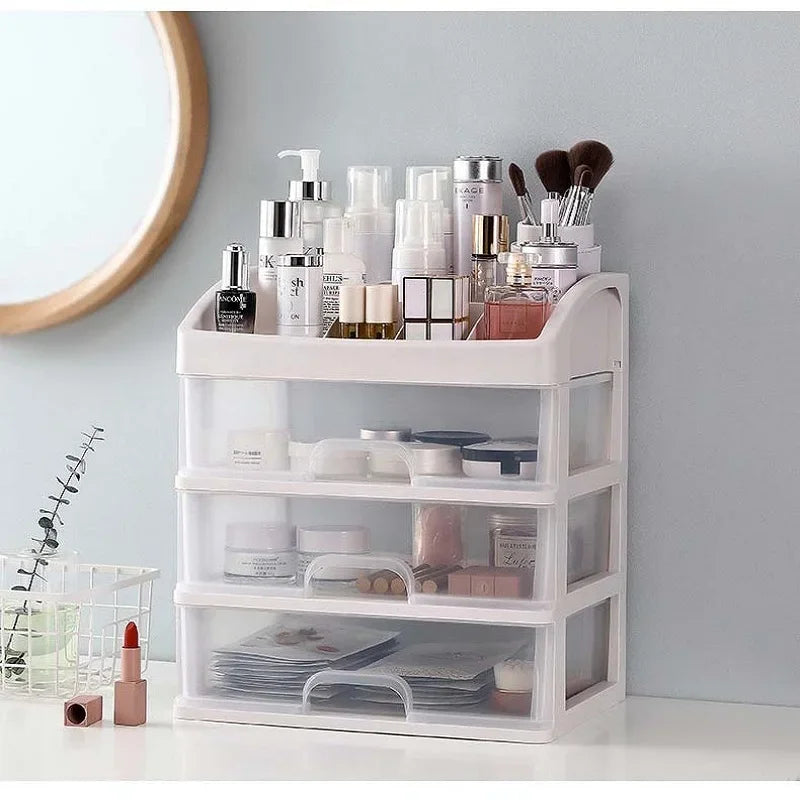 Makeup Case Jewelry Container Box with Drawers - Plastic Cosmetic Storage Organizer