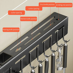 Stainless Steel Wall-mounted Multifunctional Storage Knife Rack with Multiple Brackets and Hooks