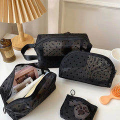 Love Print Mesh Cosmetic Bag - Portable Toiletry Organizer Makeup Storage Pouch