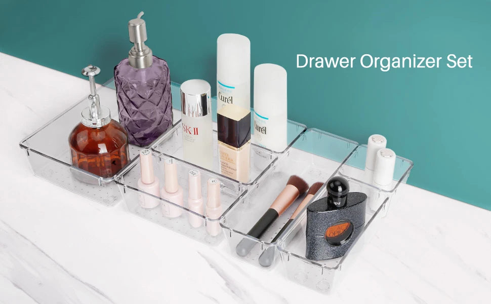 25 PCS Clear Plastic Drawer Organizer Set