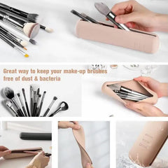 Trendy Travel Makeup Brush Holder - Portable Silicone Organizer for Cosmetics