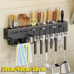 Stainless Steel Wall-mounted Multifunctional Storage Knife Rack with Multiple Brackets and Hooks