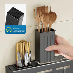 Stainless Steel Wall-mounted Multifunctional Storage Knife Rack with Multiple Brackets and Hooks