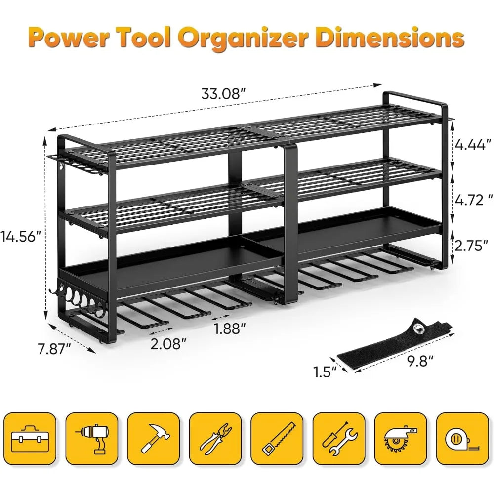 Power Tool Organizer Wall Mount - Heavy Duty 8 Drill Holder