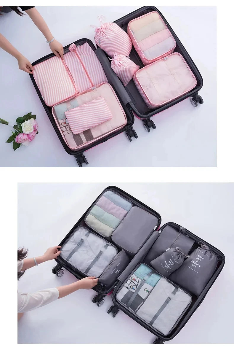 7-Piece Travel Organizer Storage Bags Set - Portable Suitcase Packing Cubes for Clothes, Shoes, and Accessories