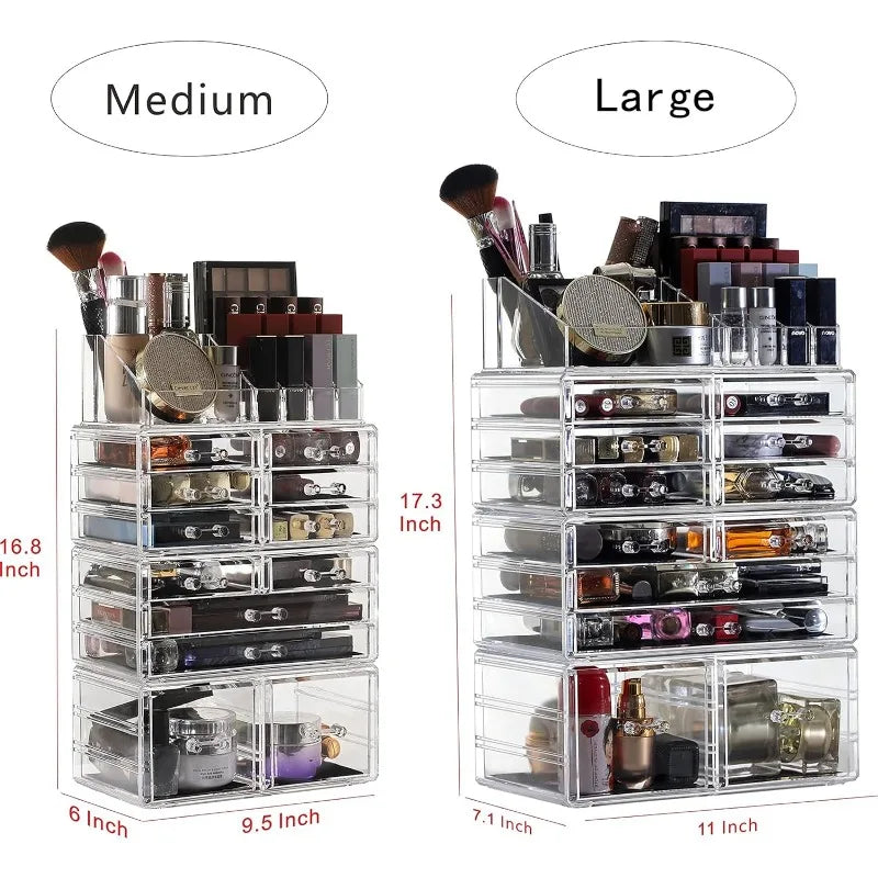 Makeup Organizer Skin Care Large Clear Cosmetic Display Cases Stackable Storage Box With 12 Drawers For Vanity