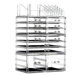 Makeup Organizer Skin Care Large Clear Cosmetic Display Cases Stackable Storage Box With 12 Drawers For Vanity