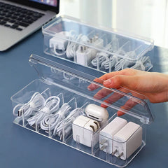 See-Through Charge Cable Organizer Box - USB Cord Management for Small Desk Accessories