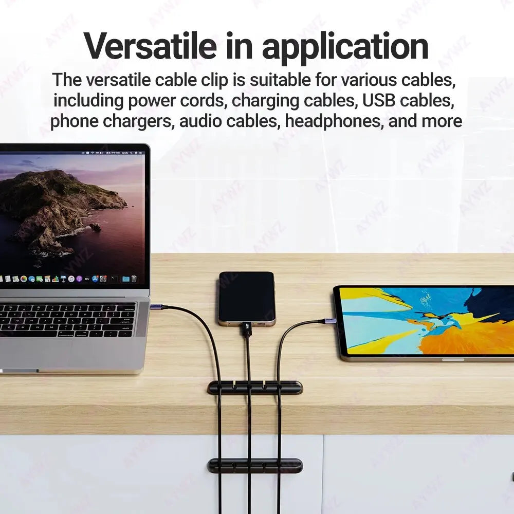 Adhesive Cable Holder Clips - Cord Management Wire Organizer for Desktop, USB Charging Cable, Nightstand, Power Cord, Mouse Cable