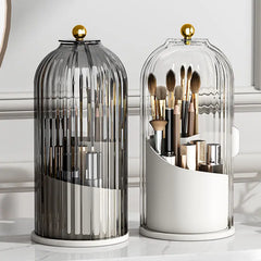 360° Rotating Makeup Brush Holder with Lid - Luxury Cosmetic Organizer