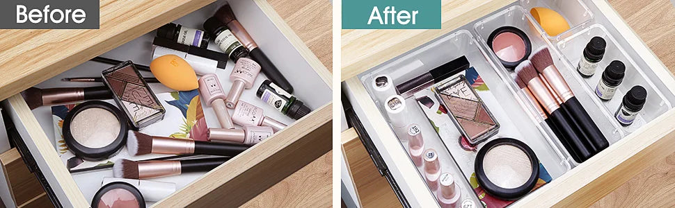 25 PCS Clear Plastic Drawer Organizer Set