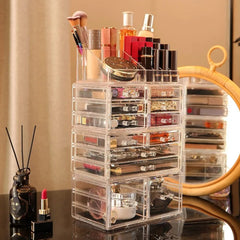 Makeup Organizer Skin Care Large Clear Cosmetic Display Cases Stackable Storage Box With 12 Drawers For Vanity