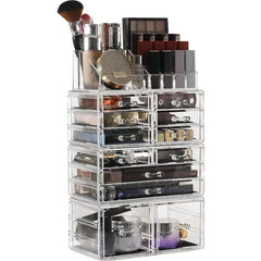 Makeup Organizer Skin Care Large Clear Cosmetic Display Cases Stackable Storage Box With 12 Drawers For Vanity