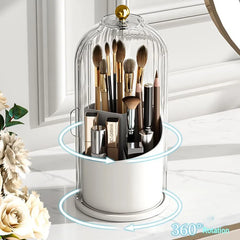 360° Rotating Makeup Brush Holder with Lid - Luxury Cosmetic Organizer