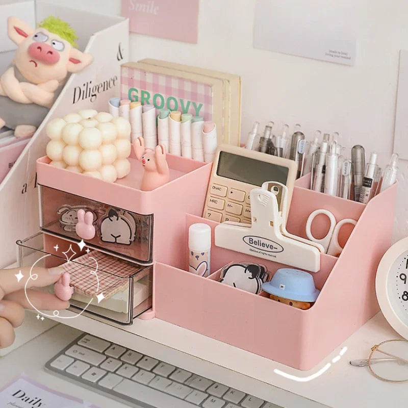 Desktop Transparent Cosmetics Storage Box with Drawers - Organizer for Office Desks