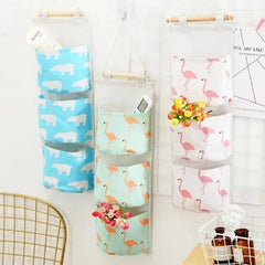 1pc 3Pockets Hanging Organizers Waterproof Hanging Storage Bag Wall Mounted Closet Organizer Bear Flamingo Sundries Bags