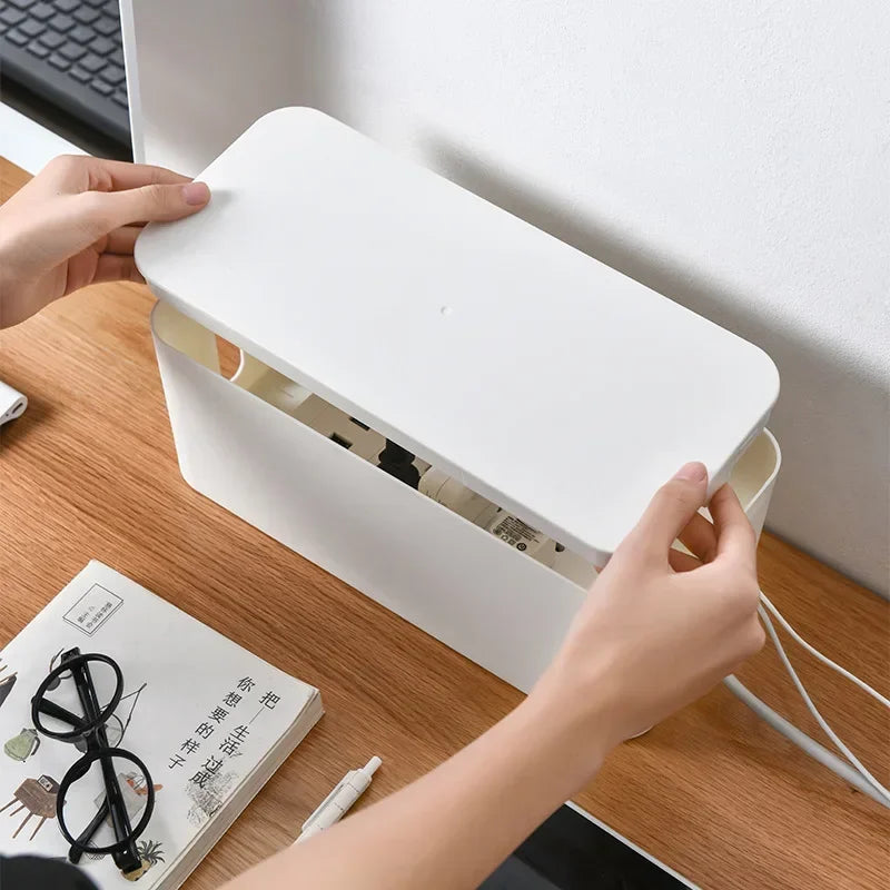 Power Strip Cable Storage Box - Wire Management Organizer for Chargers, Cables, and Network Devices