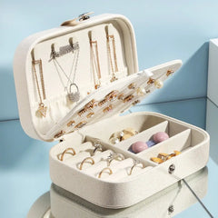 Portable Jewelry Box - Button Leather Travel Organizer with Zipper