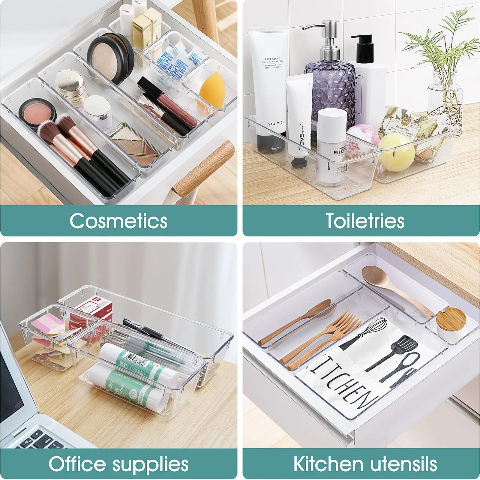 25 PCS Clear Plastic Drawer Organizer Set