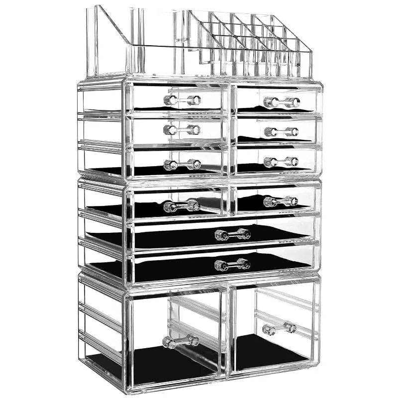 Makeup Organizer Skin Care Large Clear Cosmetic Display Cases Stackable Storage Box With 12 Drawers For Vanity